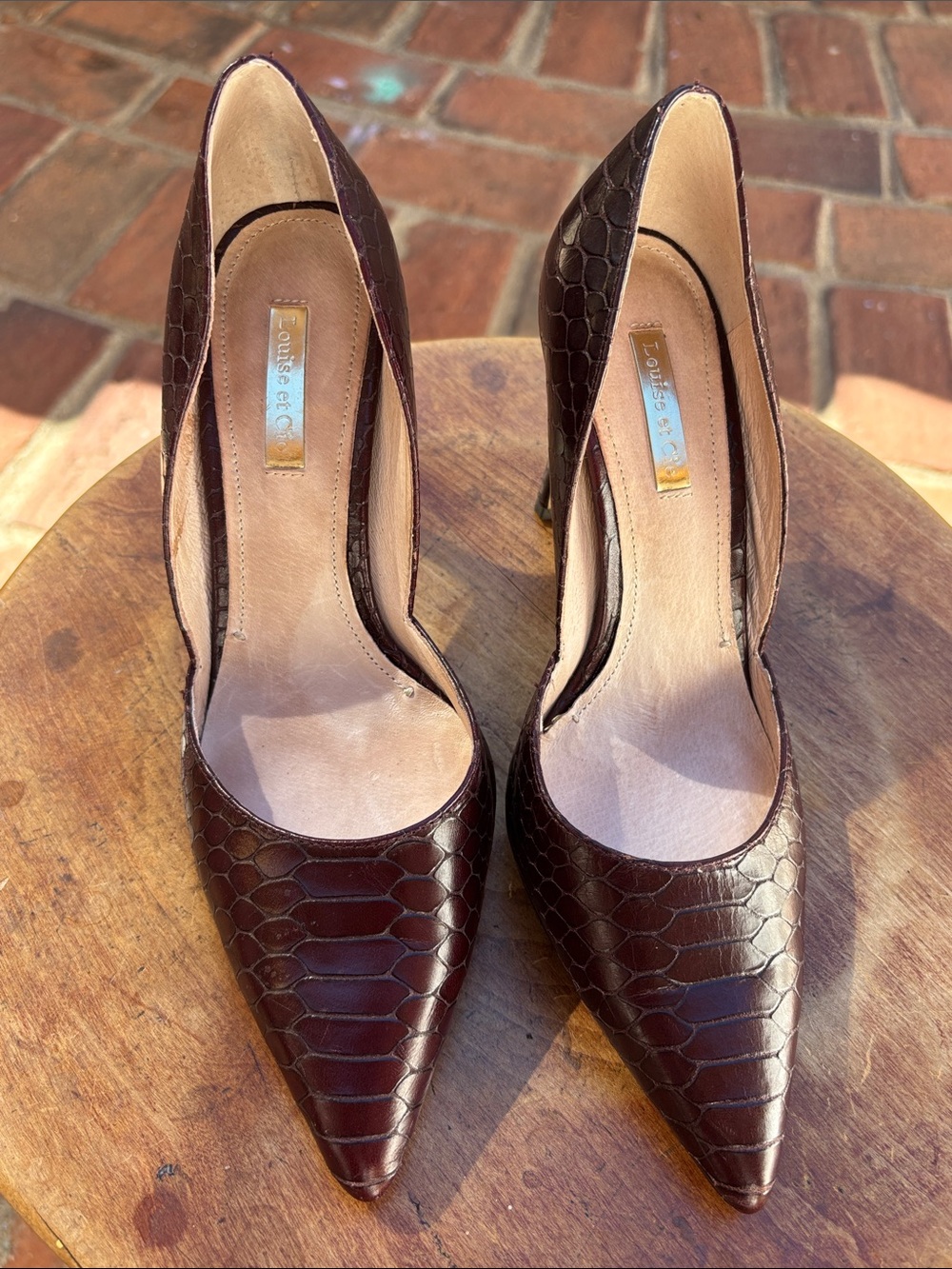 Louise et Cie Dark Bordeaux Croc-Embossed Pointed Heels